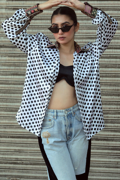 Black Plot Twist shirt by 66aura featuring a casual fit and graphic design on the front, displayed on a white background.