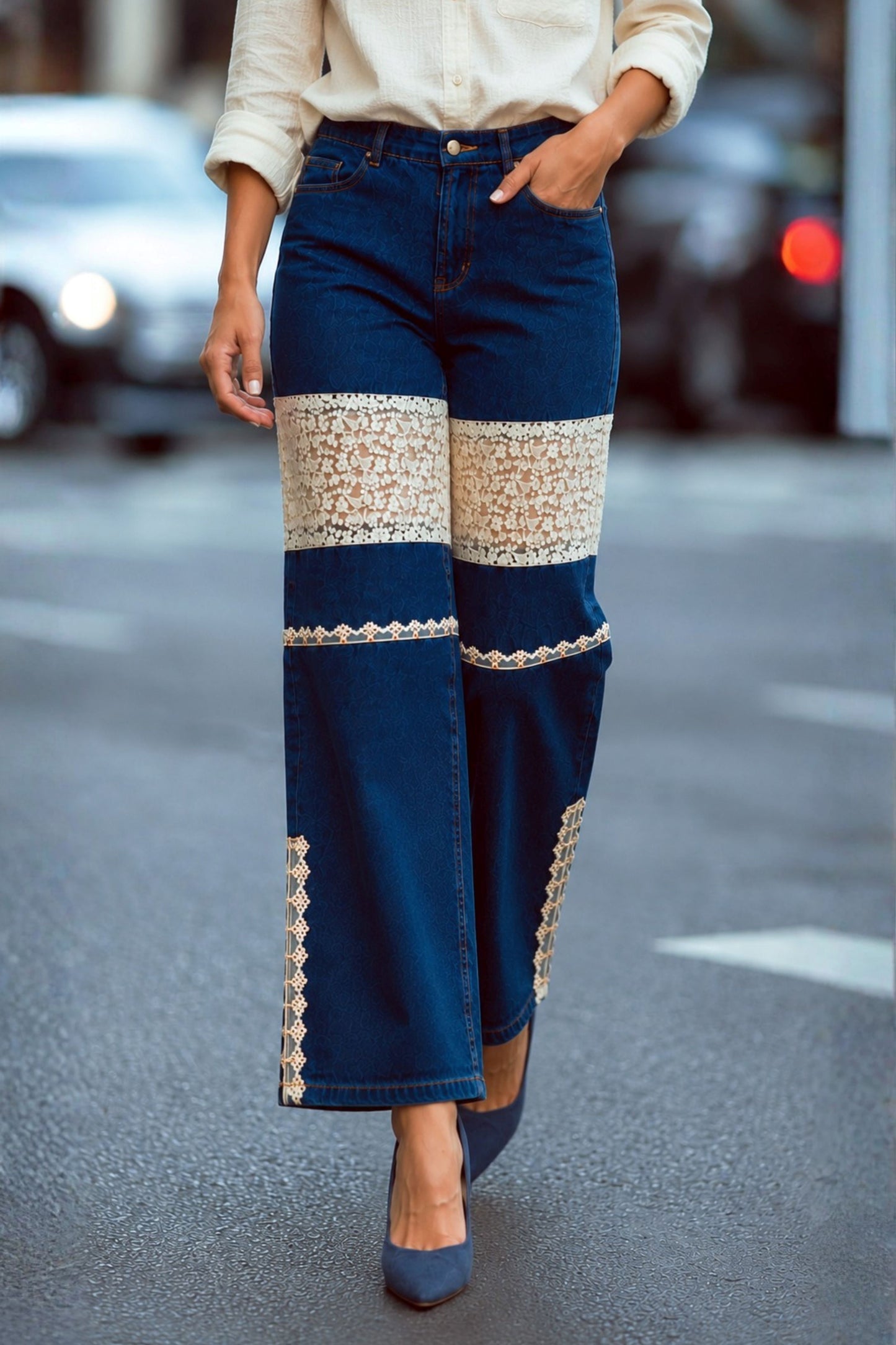 Light blue SOFT GIRL ERA jeans by 66aura displayed on a model, featuring a relaxed fit and classic denim style.