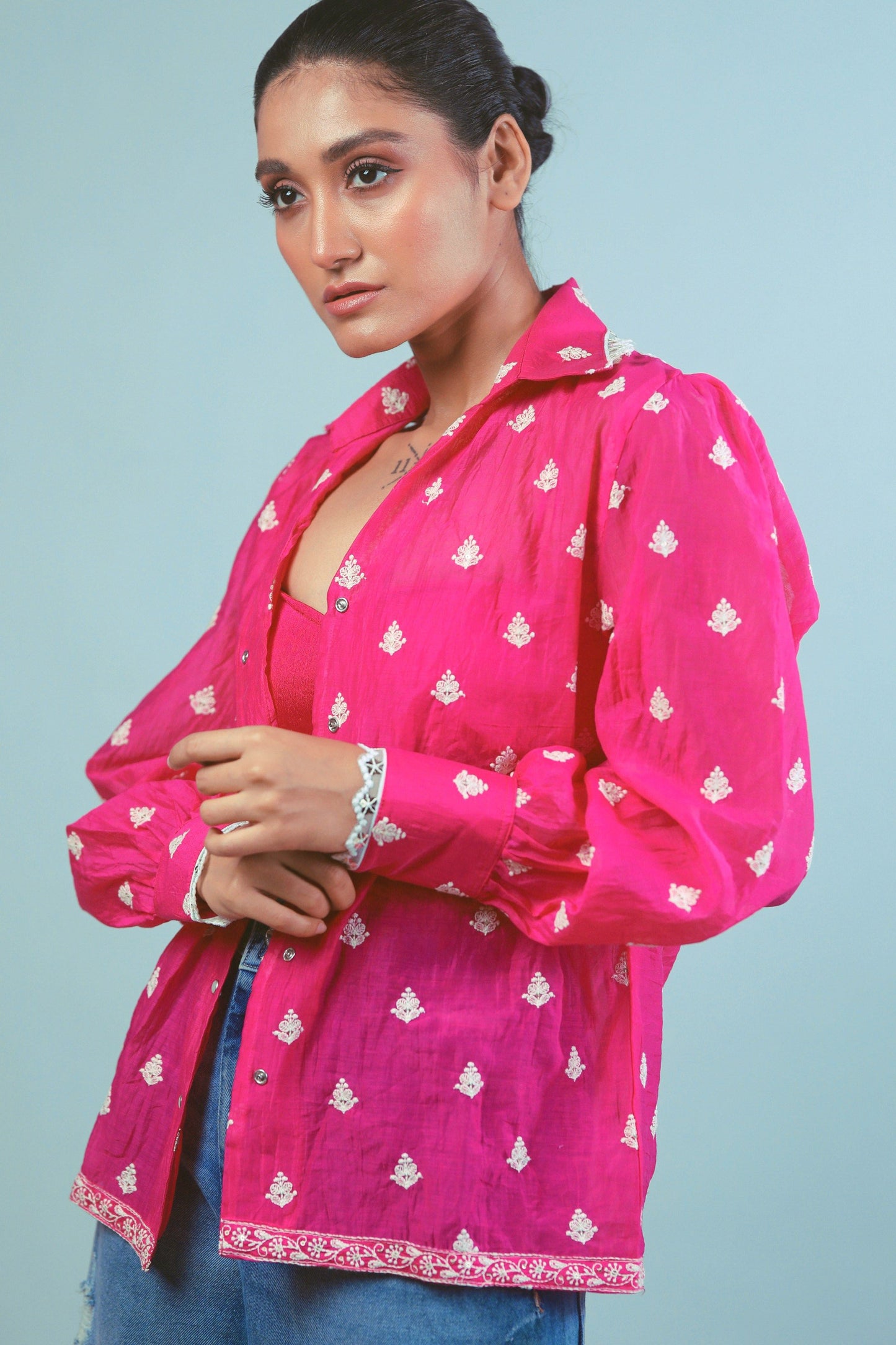 Oversized PING PING shirt by 66aura featuring a relaxed fit and casual style, shown in a natural fabric with detailed stitching.