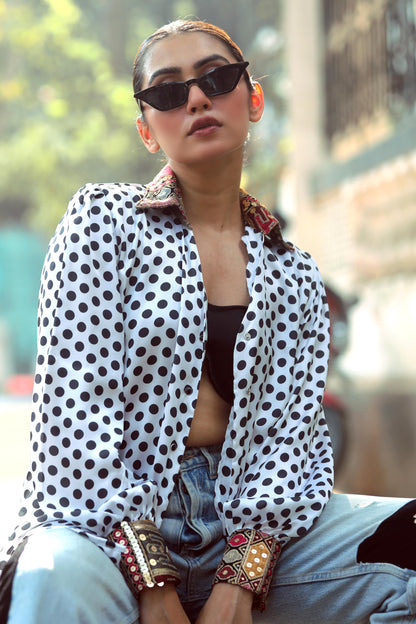 Black Plot Twist shirt by 66aura featuring bold graphic text on front, casual fit, and soft fabric.