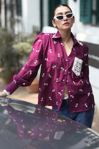 Kala Khatta shirt by 66aura featuring vibrant traditional print and lightweight fabric, displayed on a hanger.