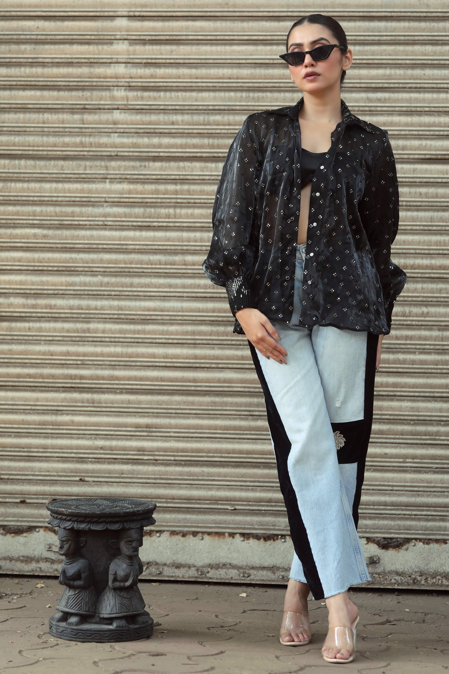 Pair of stylish BOSS BABE jeans from 66aura, showcasing a classic fit and denim fabric with visible stitching and pocket details.