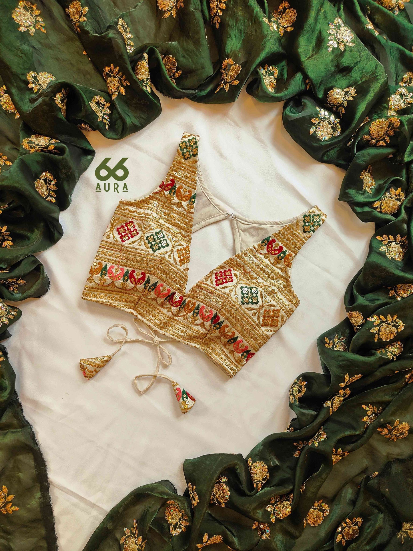 LUXE AURA SAREE WITH IVORY AURA SLEEVELESS BLOUSE