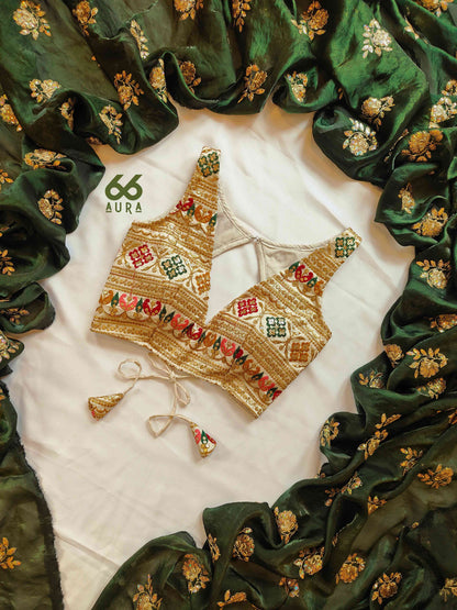 LUXE AURA SAREE WITH IVORY AURA SLEEVELESS BLOUSE