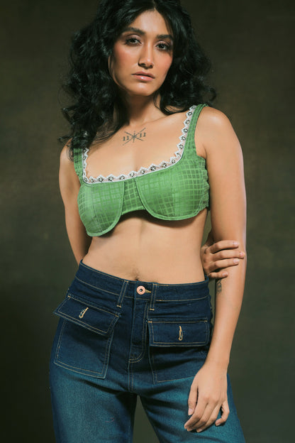 66aura Weekend Wrap Bralette showing soft fabric, wrap design, and adjustable straps on a neutral background.