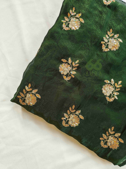 LUXE AURA SAREE WITH OLIVE AURA SLEEVELESS BLOUSE