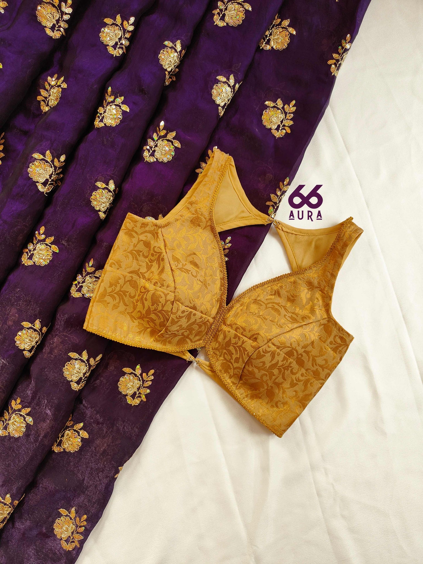 IMPERIAL AURA SAREE WITH OLD GOLD AURA SLEEVELESS BLOUSE