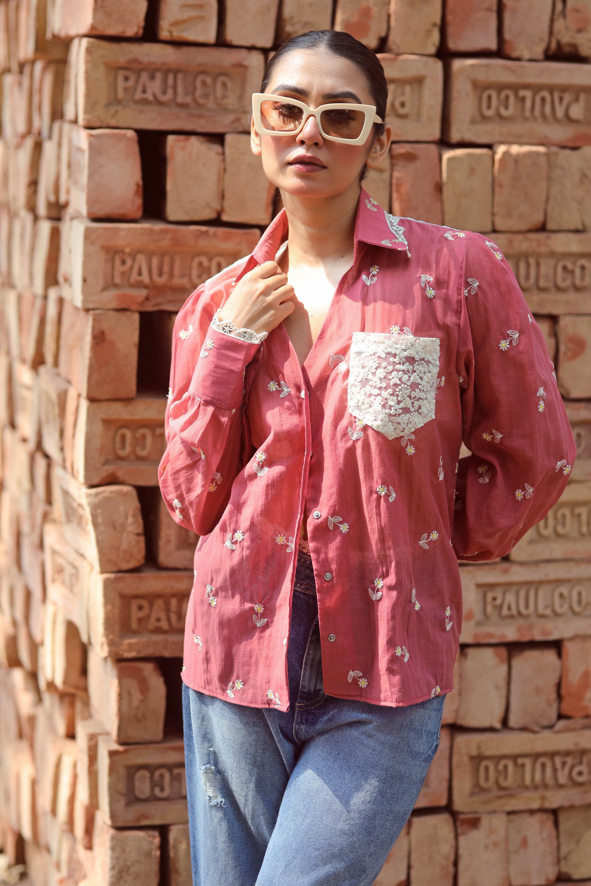 66aura cotton candy shirt featuring soft pink and white striped fabric, casual fit, perfect for a playful, stylish look.