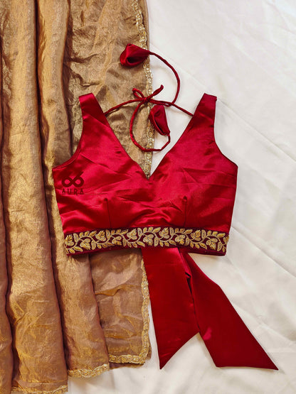 SHEEN AURA SAREE WITH ROSEWOOD AURA SLEEVELESS BLOUSE