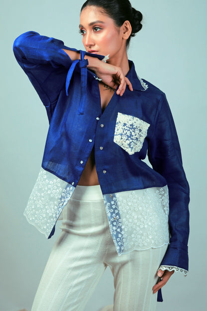 Cobalt Crush oversized shirt by 66aura, featuring a relaxed fit with long sleeves and a casual, stylish design.