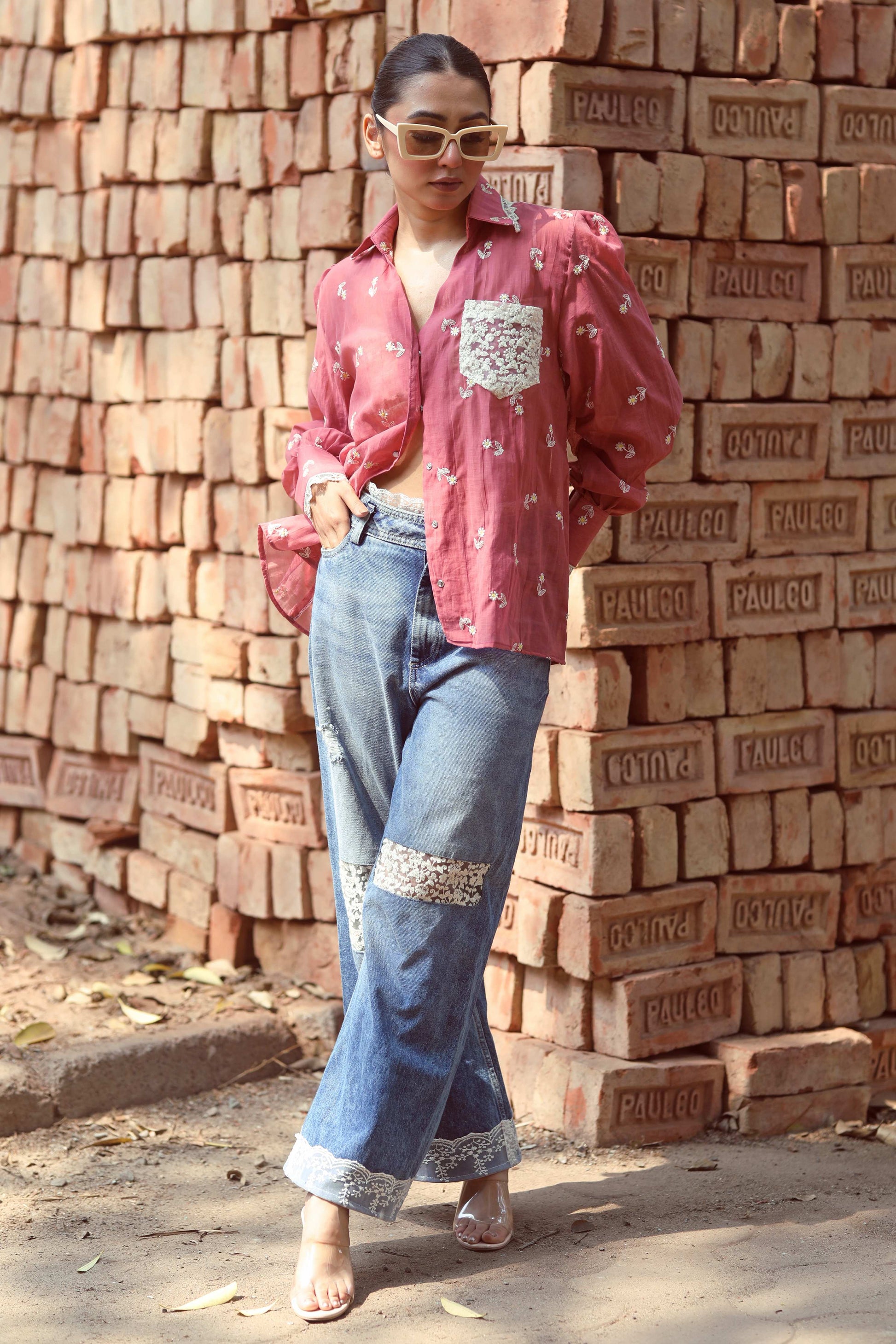 66aura cotton candy shirt showing soft pastel colors and casual fit on a model.