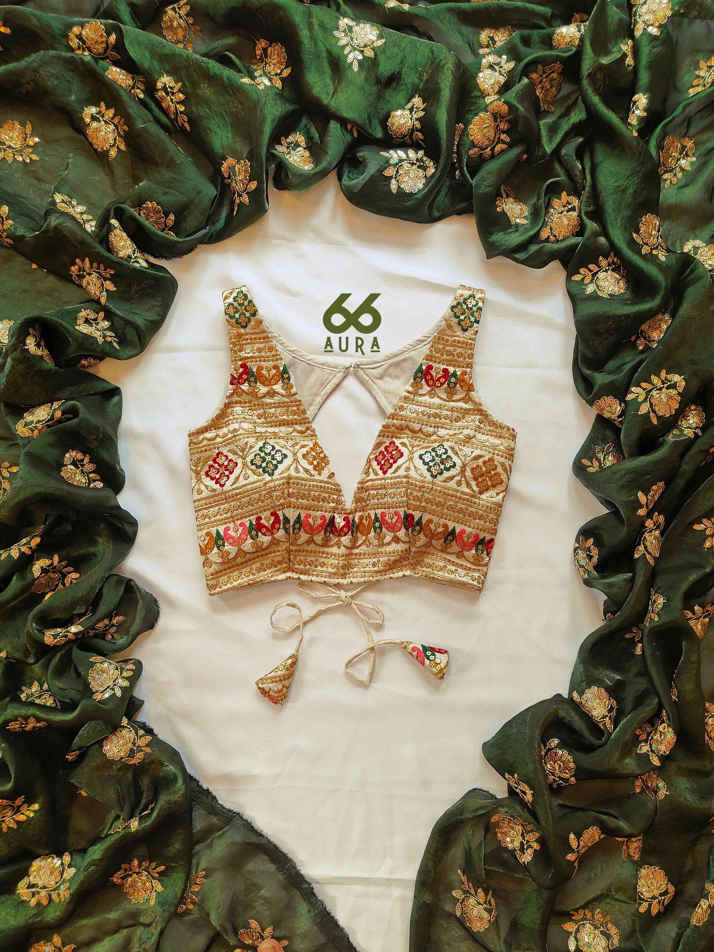 LUXE AURA SAREE WITH IVORY AURA SLEEVELESS BLOUSE