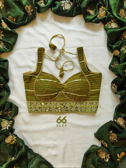 LUXE AURA SAREE WITH OLIVE AURA SLEEVELESS BLOUSE