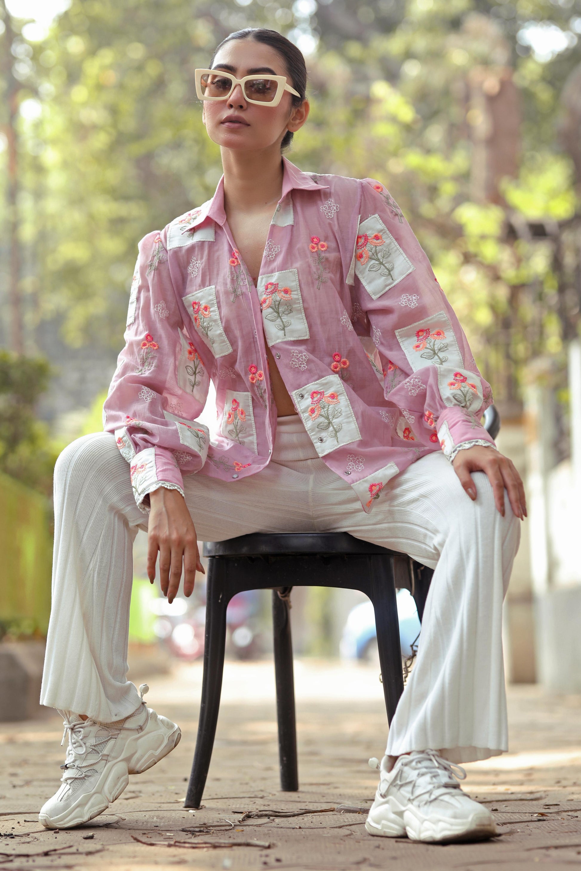 Lilac Loco Shirt by 66aura featuring a relaxed fit, soft fabric, and stylish design, displayed on a hanger.