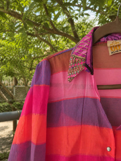 Light purple oversized PIXIE DUST shirt from 66aura with a relaxed fit and soft fabric, shown on a hanger.