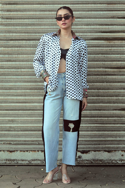 Black Plot Twist shirt by 66aura featuring a graphic design, casual fit, and comfortable fabric for everyday wear.