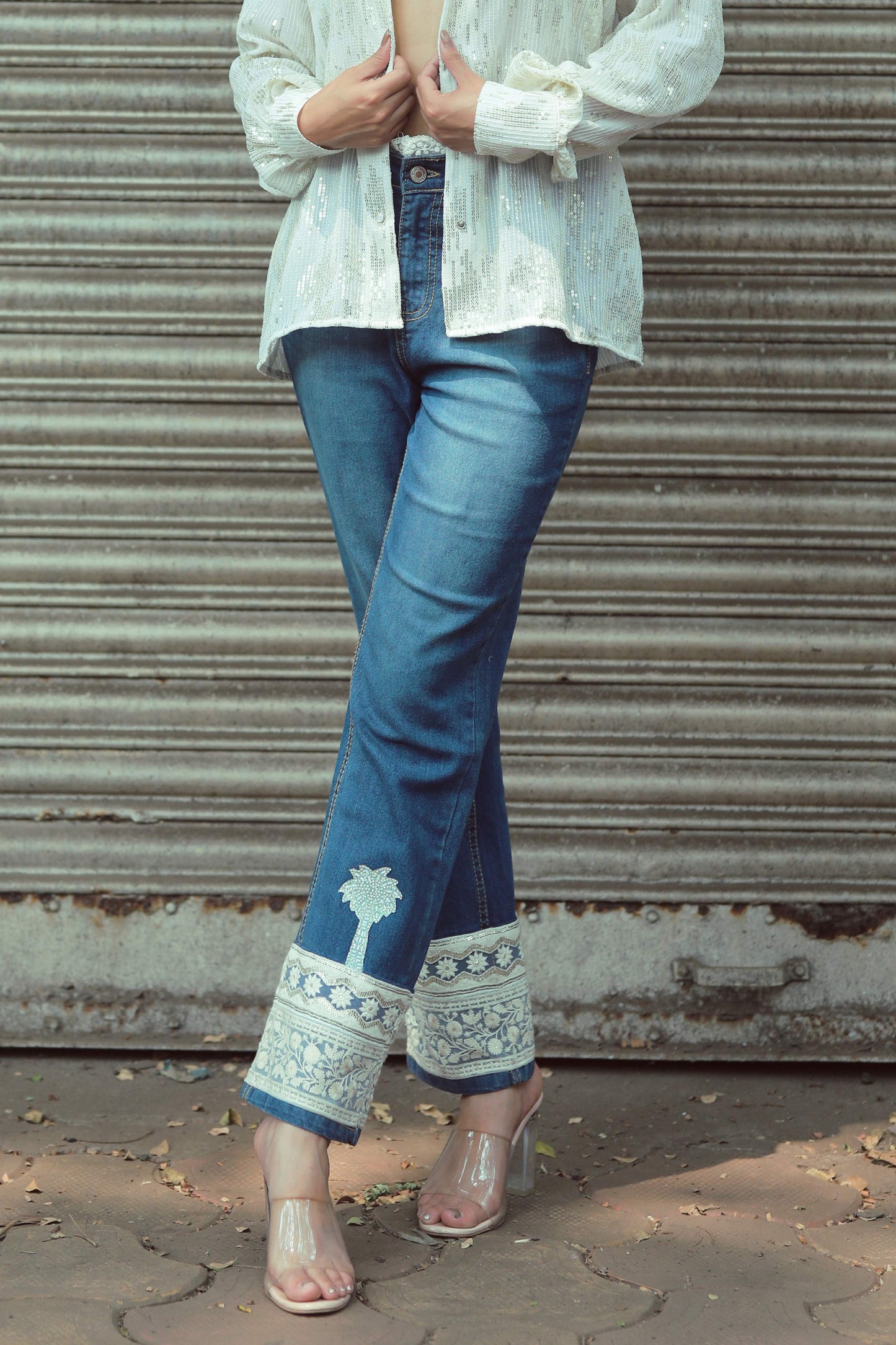 Hot Mess jeans by 66aura featuring distressed denim, high waist, and trendy rips for a stylish casual look.