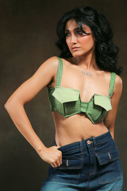 66aura Swipe Right Bralette featuring delicate lace details and adjustable straps on a neutral background.