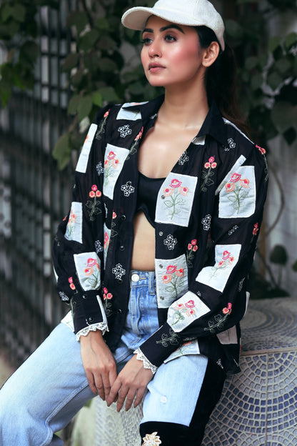 Light blue VIBE CHECK shirt by 66aura featuring a casual checkered pattern and button-down collar.