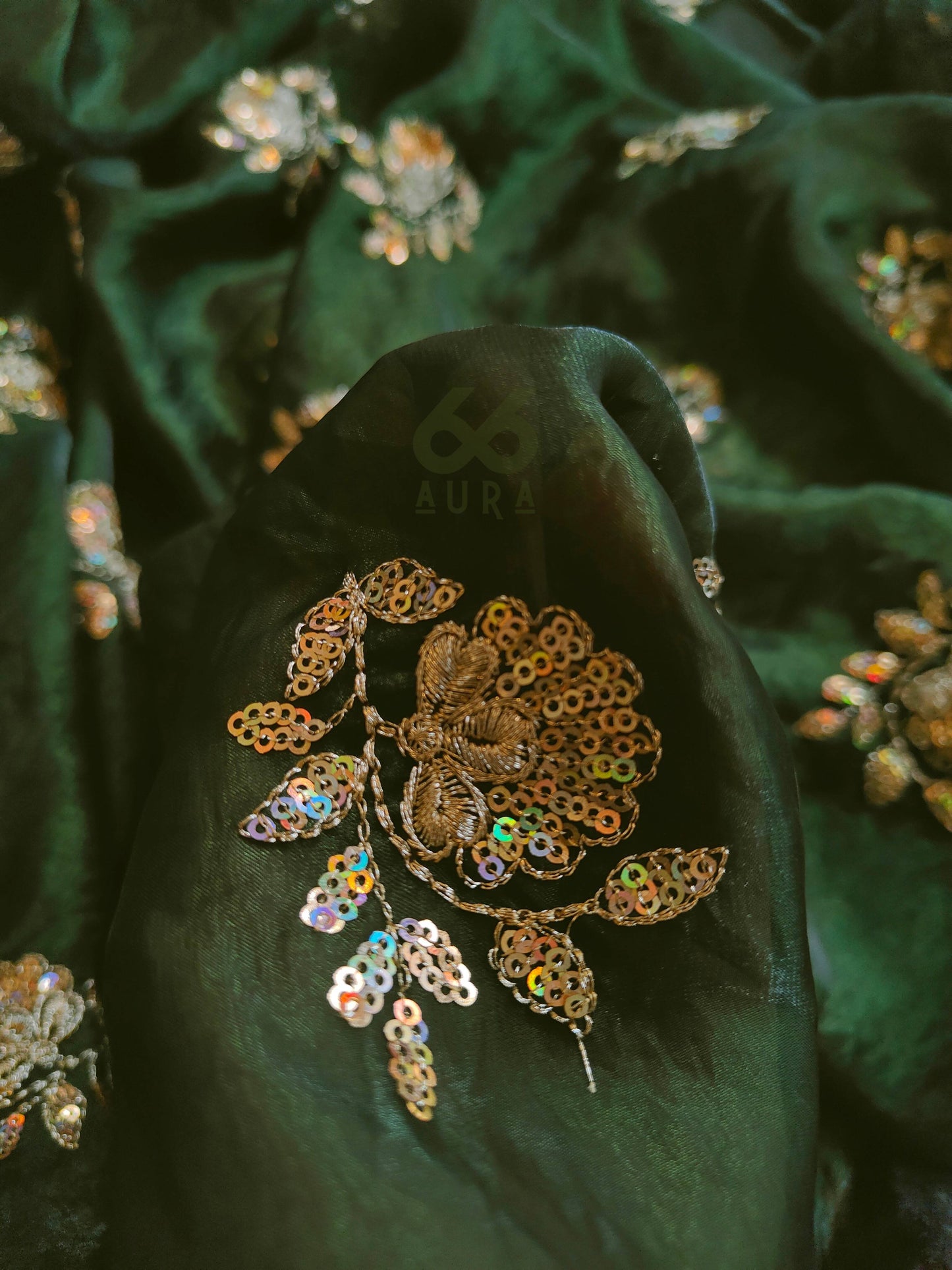 LUXE AURA SAREE WITH OLIVE AURA SLEEVELESS BLOUSE