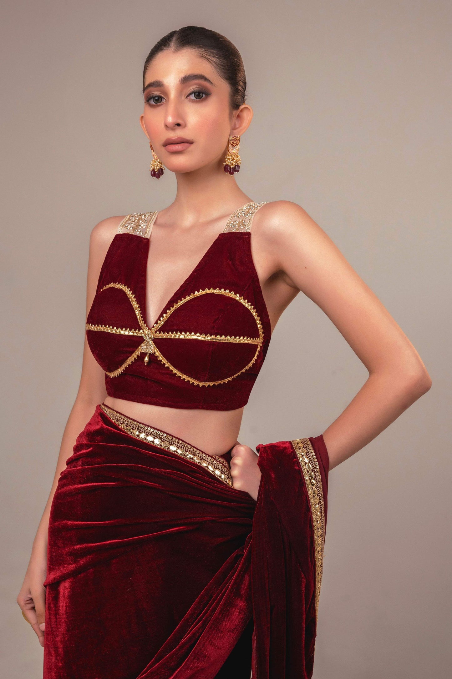 RUBY RUSH SAREE WITH MULBERRY MIST BLOUSE - 66Aura