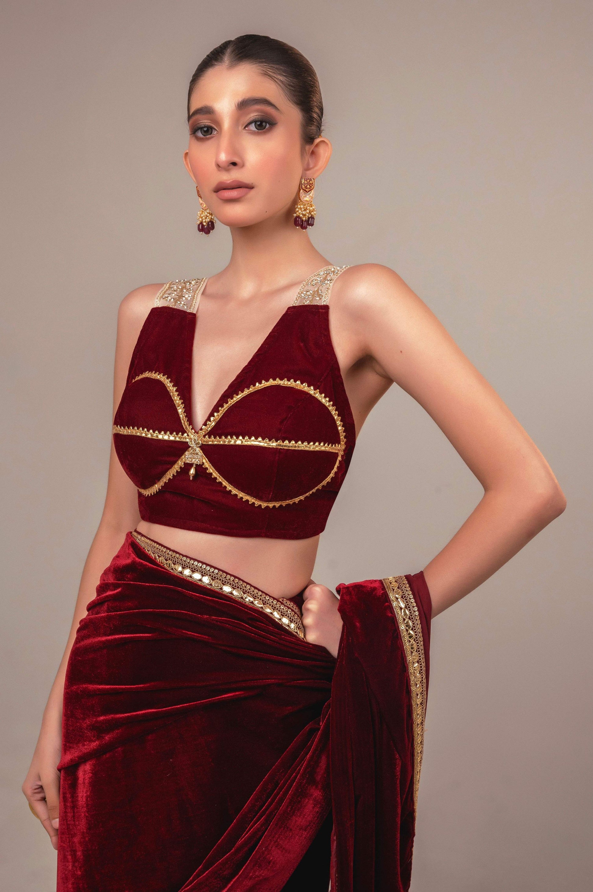 RUBY RUSH SAREE WITH MULBERRY MIST BLOUSE - 66Aura