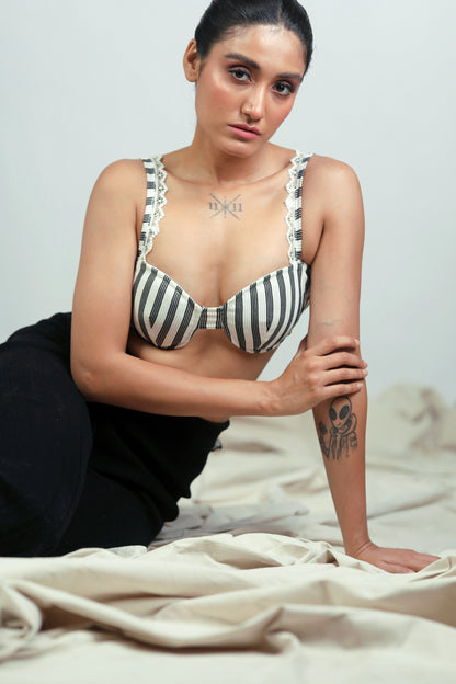 66aura Power Pinstripe Bralette featuring a comfortable fit and stylish pinstripe design, displayed on a neutral background.