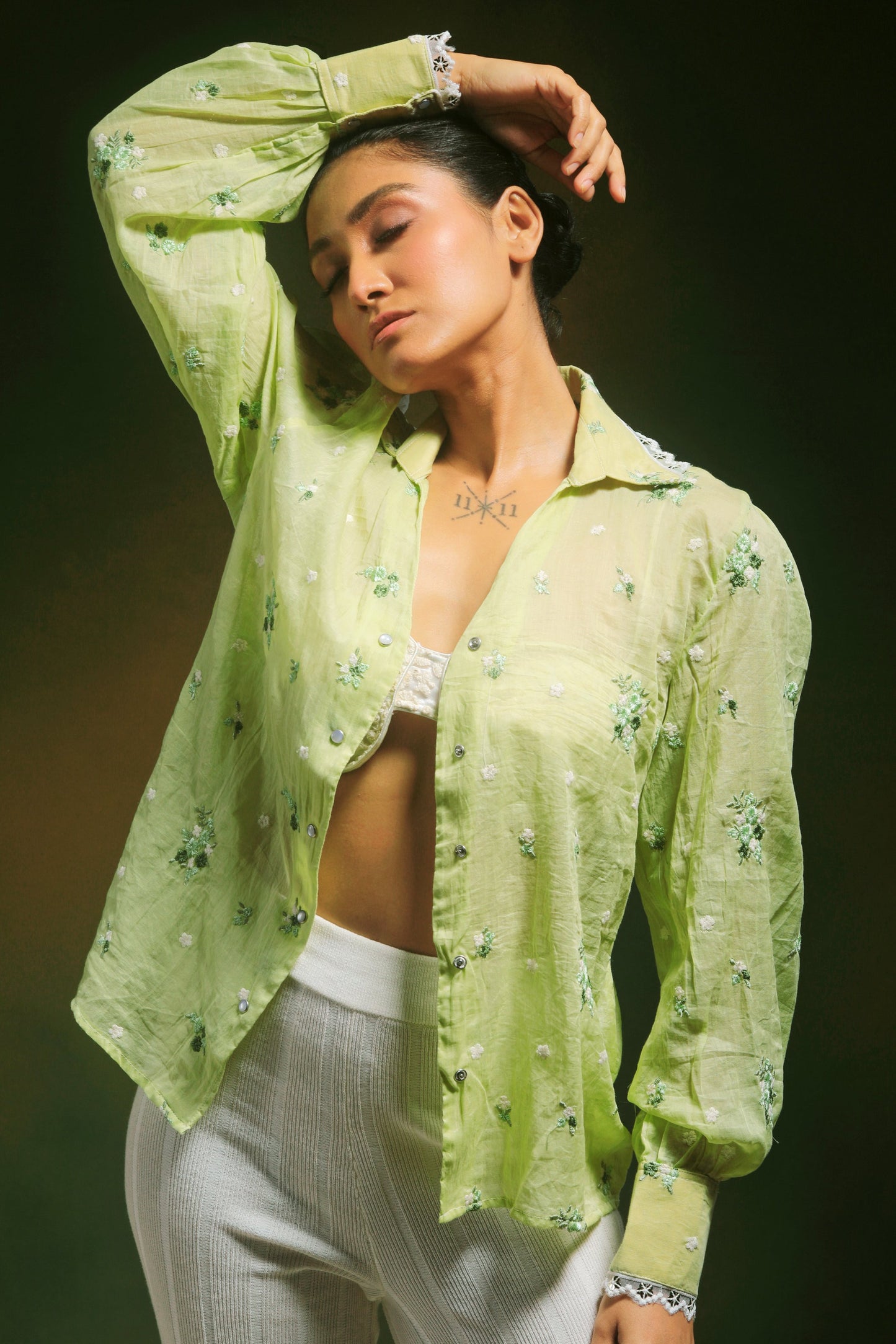 Mint Mist oversized shirt by 66aura, soft mint green fabric with a relaxed fit, long sleeves, and casual style.