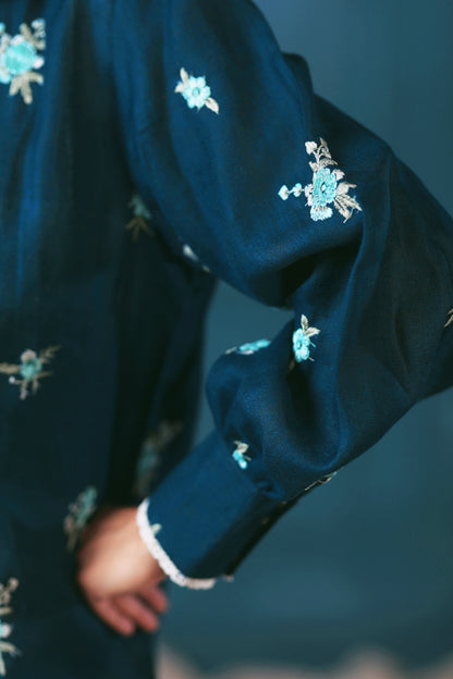 Navy Nexus oversized shirt by 66aura featuring a relaxed fit, long sleeves, and a casual, stylish design.
