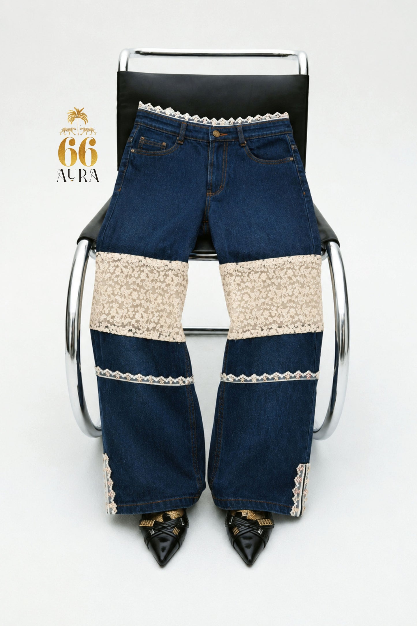 Model wearing 66aura Soft Girl Era jeans, casual outfit with a cozy carpet and trendy accessories for a relaxed, stylish look.