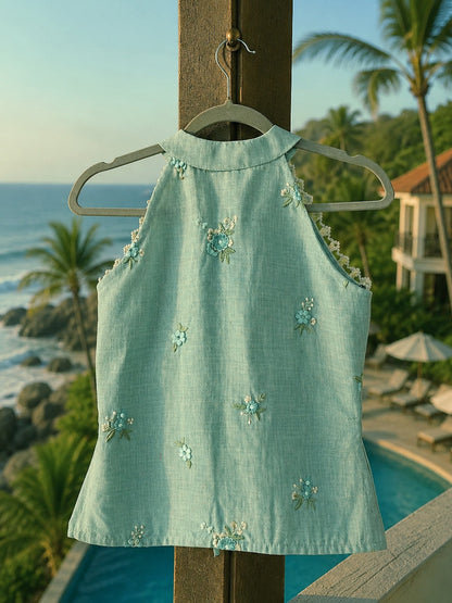 Mint sky TUSCANY TIDE TOP by 66aura featuring lightweight fabric and relaxed fit, perfect for casual wear.