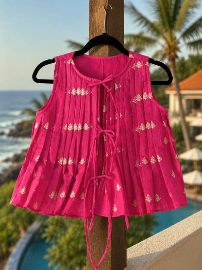 Pink Bellagio Babe Top by 66aura featuring a stylish chikan embroidery design on soft fabric.