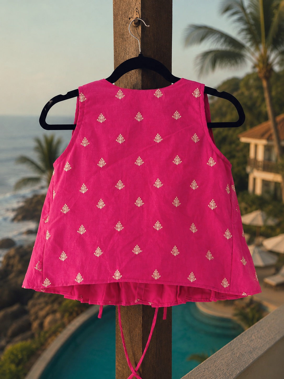 Pink Bellagio Babe Top by 66aura, featuring a stylish chikan embroidery design on soft fabric.