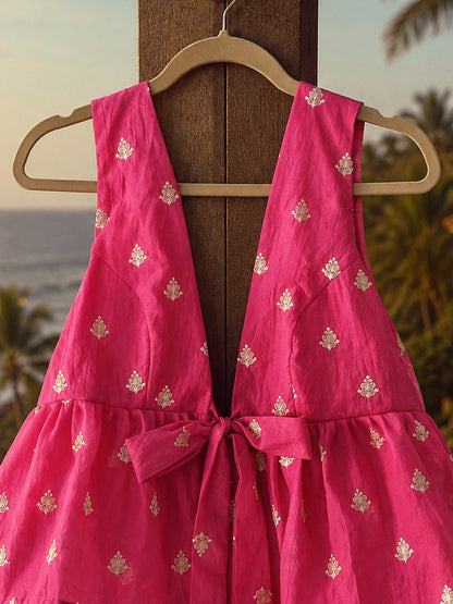 Pink chicken print top from 66aura's Cupid Crisis collection, featuring a casual, stylish design with a relaxed fit.