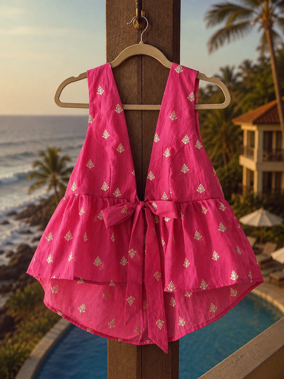 Pink chicken hang-up top from 66aura featuring a casual, relaxed fit with a soft fabric texture.