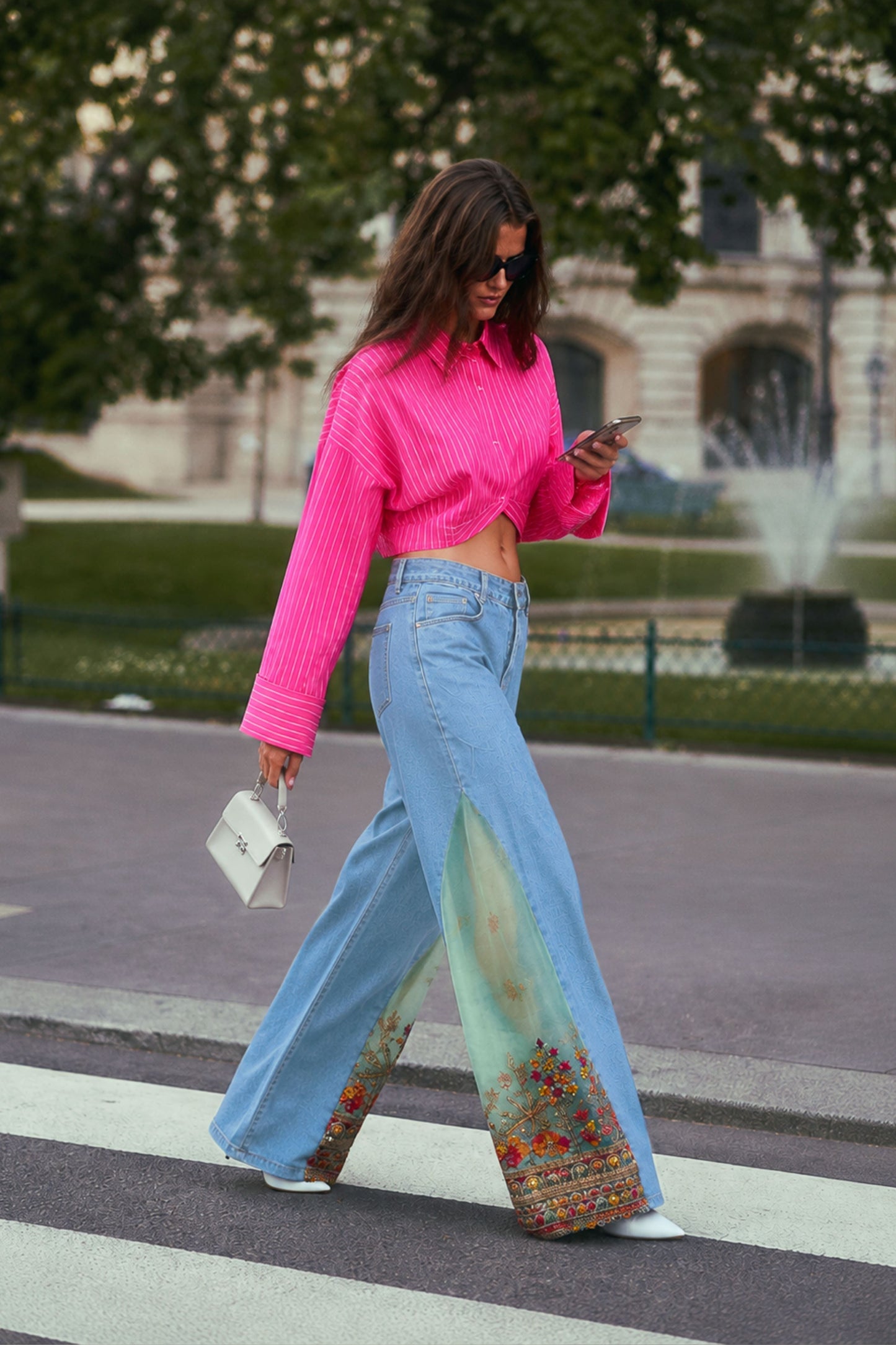 Light blue summer fling jeans by 66aura, featuring a relaxed fit and classic five-pocket design, worn by a model outdoors.