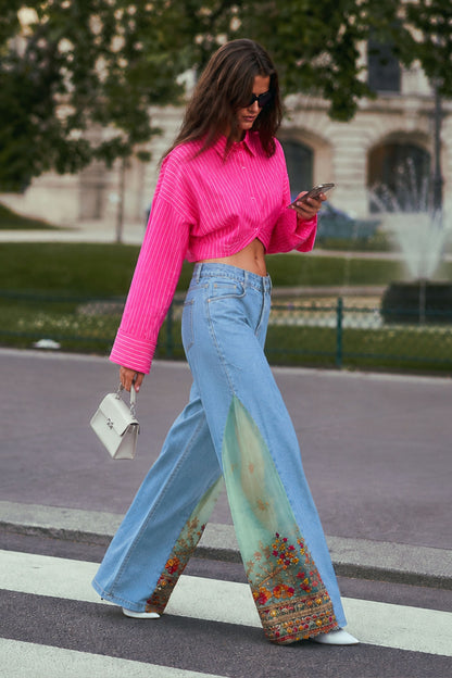 Blue summer fling jeans by 66aura featuring a relaxed fit and classic denim style, shown laid flat on a plain background.